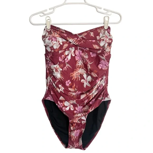 Athena Tummy Control Floral Twist Bandeau One Piece Swimsuit Womens Size 8 - Picture 2 of 10